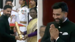 President Draupadi Murmu Honours Rohit Sharma with Padma Shri in New Delhi