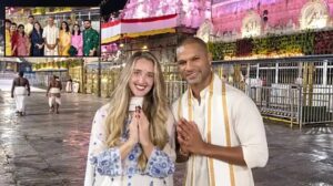 Shikhar Dhawan and his wife visit Tirumala Temple